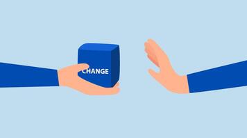 Status quo bias, 4k animation of businessman request was declined to receive the change cube box. video