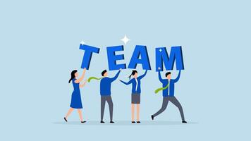 Team working together to win business success, 4k animation of group of business professionals walking together while carrying word TEAM. video