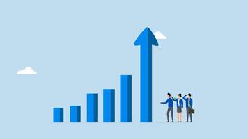 Grow business increase sales and profit, 4k animation of group of business professionals examining an upward trending graph arrow. video