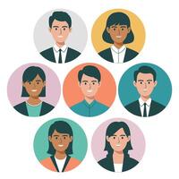 People faces avatars collection, Set of various diverse character heads in round frames. Flat design illustrations with white background vector