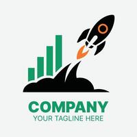 Successful Company Logo with Rising Graph and Rocket, Representing Growth vector