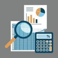 Analyzing Financial Data with Magnifying Glass and Calculator vector