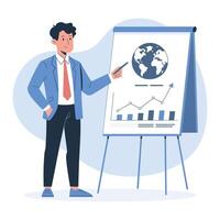 Businessman Presenting Global Data on a Flip Chart vector
