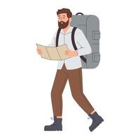 Man with a backpack and map, ready for an adventure vector