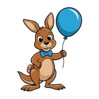 Cute Cartoon Kangaroo with a Blue Balloon for a Birthday Celebration vector