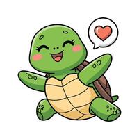Cute Cartoon Turtle with a Heart, Showing Joyful Expression vector