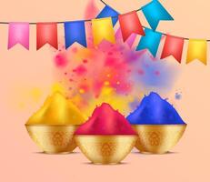 Holi Festival Powders with Colorful Flags vector