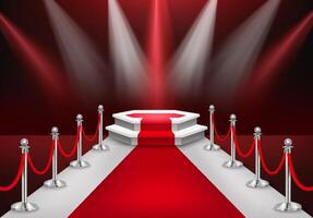 Red Carpet Leading to Stage with Spotlights vector