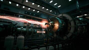 High tech sci fi laboratory showcasing advanced energy experiments in action video