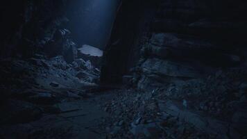 Mysterious underground cave illuminated by a single light source video