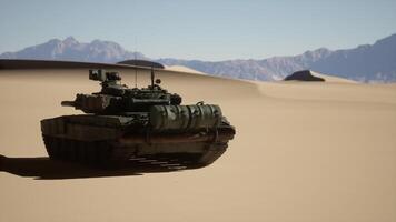 Tank Moving Through Desert With Mountains in Background video