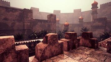 Exploration of an ancient eastern city with towering walls and domed structures video