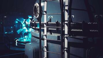 Futuristic laboratory with advanced technology and intricate machinery at night video