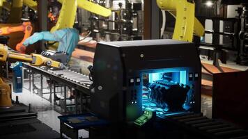 Automated conveyor belt system in a modern factory with robotic arms video