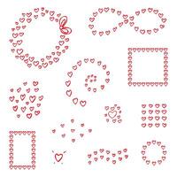 Love Frames. Hand drawn doodle set of frames and wreaths, red contour isolated on a white background. For Valentine s, weddings and anniversaries design, invitations, greeting cards, stickers and more vector