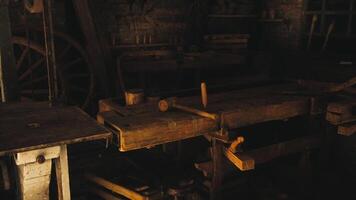 Vintage workshop with wooden tools and rustic ambiance for craftsmanship video