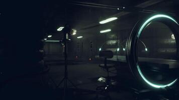 Mysterious laboratory setting featuring advanced equipment in low light video