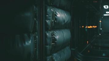detalhado Visão do laboratório armazenamento containers dentro uma futurista configuração video