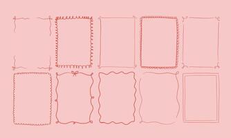 Set of hand drawn frames in coquette style, illustration. Cute borders for wedding invitation designs, menu or greeting cards. A4 whimsical style frames. vector