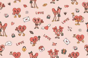 Funny pattern and texture in trendy retro style of 60s 70s. seamless pattern in pink and red colors for Valentine's day vector