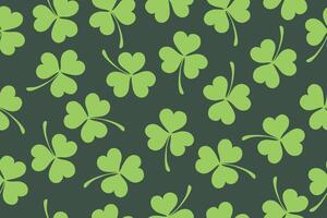 Seamless pattern of clover leaves for St. Patrick's Day. Clover leaves on green background. Suitable for wrapping paper, wallpaper, background, card and decoration. vector