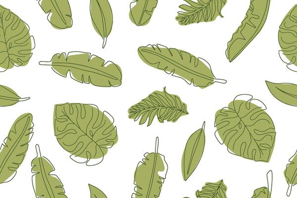 Modern exotic floral pattern. Tropical jungle leaves icons in doodle style. Abstract modern hand drawn seamless pattern. illustration for wallpaper, textile, fabric design. White background