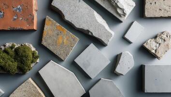 A modern composition of various stone and concrete samplesA modern composition of various stone and concrete samples. photo