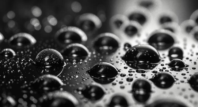 resumen composición de gotas en un lustroso negro el plastico superficie. foto