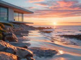Modern Coastal Home with Stunning Sunset View. photo