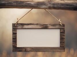 Rustic Wooden Hanging Sign Blank Template Perfect for Text or Graphics Design. photo