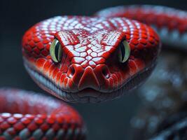 Red snake staring with intense look on dark background photo
