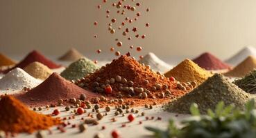 Spices scattered like stars create a magical culinary landscape full of flavors and aromas photo