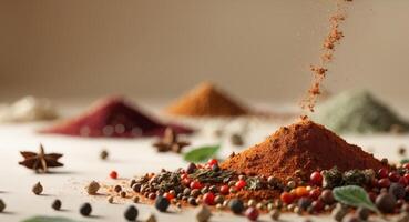 Spices scattered like stars create a magical culinary landscape full of flavors and aromas. photo