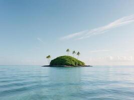 A blue ocean with a small island in the middle. photo