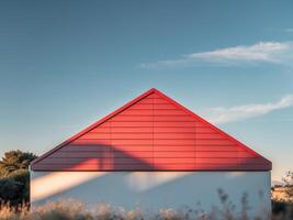 a modern house with a large red triangular roof photo