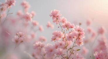 Beautiful floral background with pink blossoms and soft pastel colors. photo