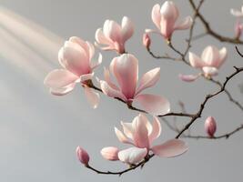 Pink Magnolia Flowers on a Spring Branch photo