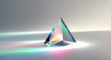 triangle crystal prism refraction light on floor gradient illuminated. photo
