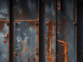 Rusty metal and weathered wood texture create a striking industrial backdrop. photo