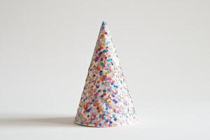 Colorful Party Hat with Confetti Pattern on Minimalist Background photo