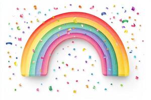 Colorful Rainbow with Confetti on White Background Celebrating Joy and Diversity photo