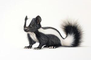 Adorable Baby Skunk with Fluffy Tail on White Background photo