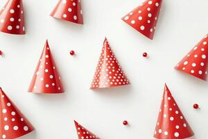 Red Polka Dot Party Hats and Pins on White Background photo