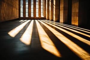 Sunlight Streaming Through Tall Windows Casting Long Shadows photo