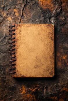 un cuaderno con un espiral Unión se sienta en un Roca superficie foto