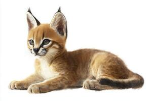 Adorable Caracal Kitten Resting on White Background photo