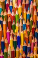 Colorful Arrangement of Sharpened Colored Pencils in a Vertical Pattern photo
