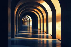 Sunlit Architectural Corridor with Arched Shadows photo
