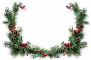 A wreath of evergreen branches with red berries photo