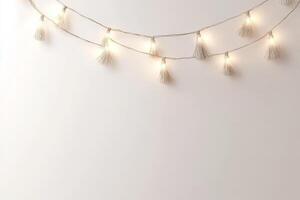 A string of lights with a white background photo